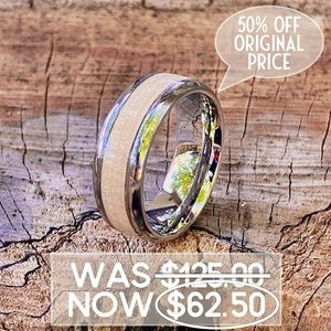 Rustic Stainless Steel Ring with Maple Wood Inlay